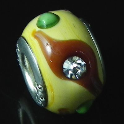 Pandora CZ Stone Glass Charm Beads Yellow Coffee Green