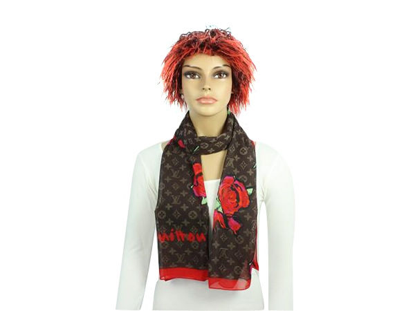 louis vuitton brown red rose scarf