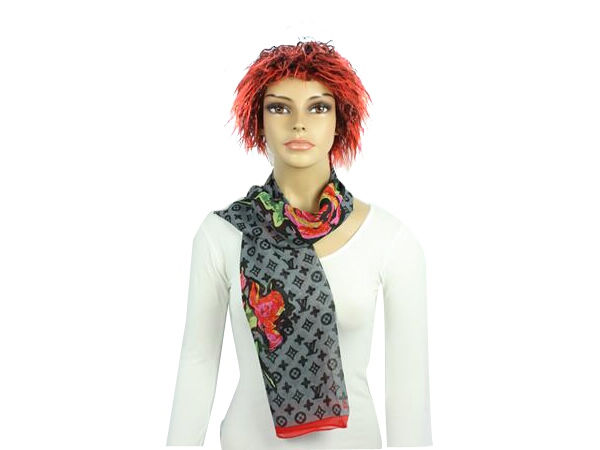 louis vuitton gray black red scarf colorful rose