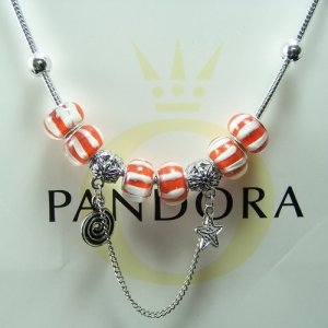 Pandora 6 Orange Stripes Charms Necklace